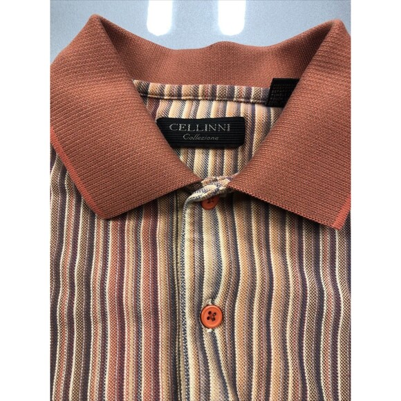 Cellinni Collezione Mens Cotton 1/4 Button Collar Long Sleeve Striped Shirt Y2K - Picture 3 of 6